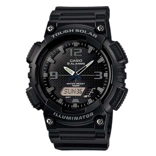 Casio AQ-S810W-1A2V black resin band round analog digital dial men's solar powered sports watch