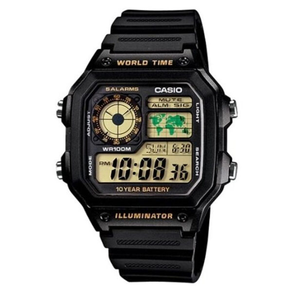 Casio ae-1200wh-1bv World Time Digital Youth Series Wrist Watch