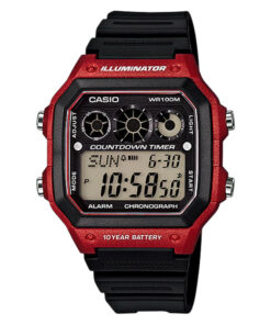 ae-1300wh-4av casio afterglow countdown timer digital wrist watch in red color