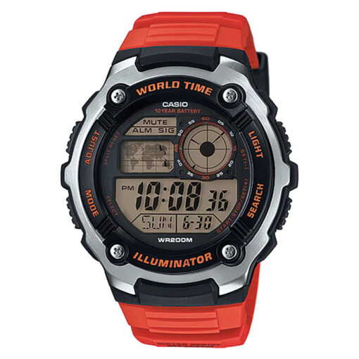 Casio ae-2100w-4av Orange Resin Band Stylish Digital Wrist Watch