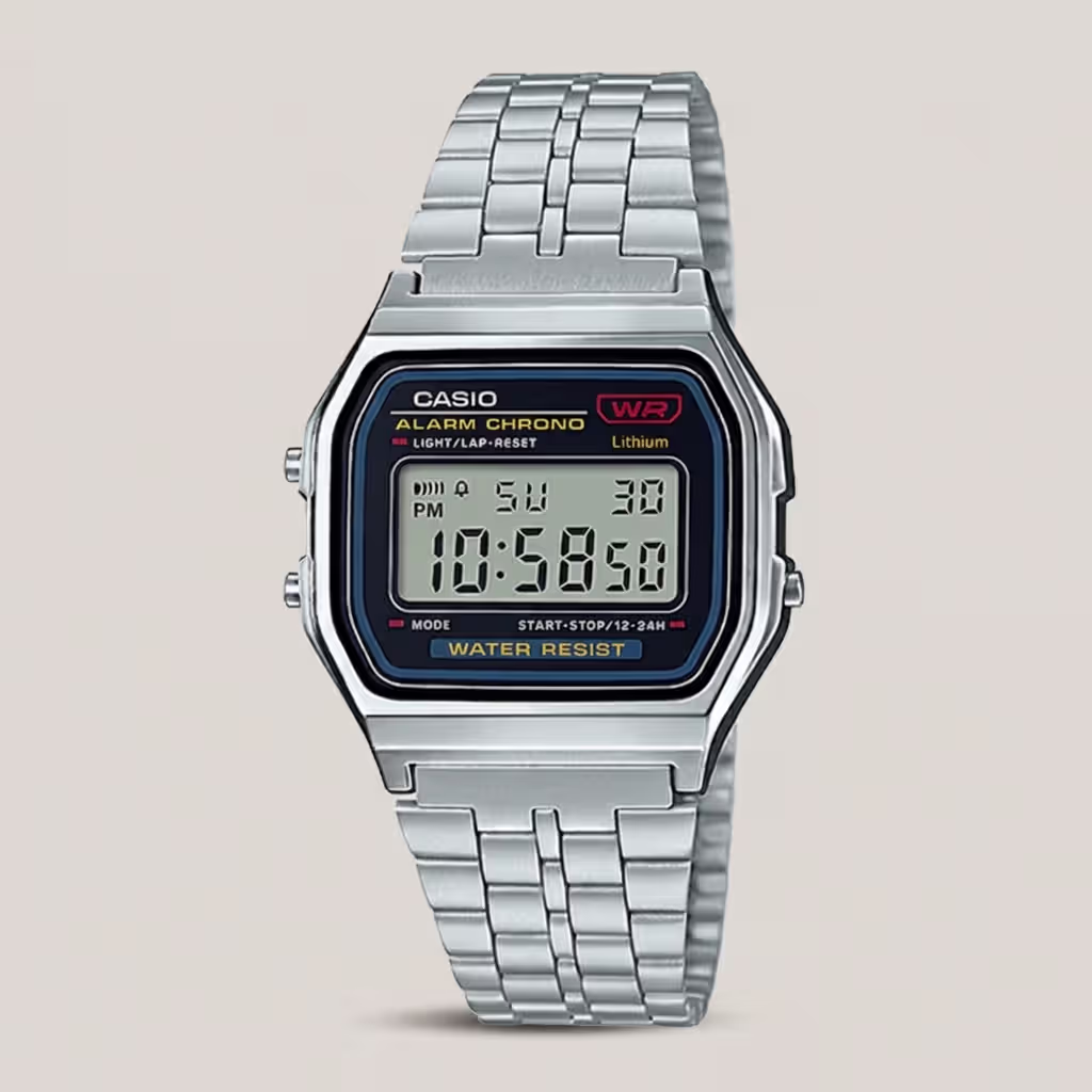 A159W-N1DF Vintage Stainless Steel Digital Wrist Watch