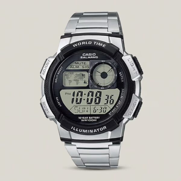 ae-1000wd-1a Silver Stainless Steel with Digital stylish Youth Series Wrist Watch