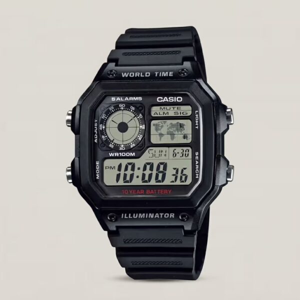Casio AE-1200WH-1A | Black Casio Square Dial Digital Wrist Watch