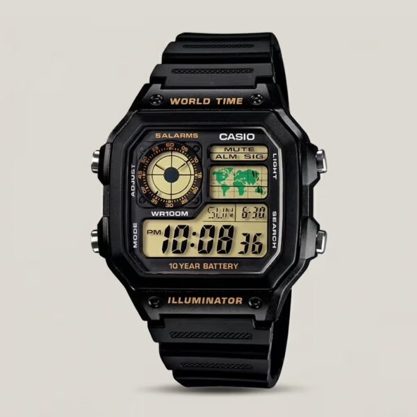 Casio ae-1200wh-1bv World Time Digital Youth Series Wrist Watch
