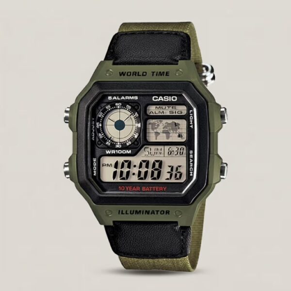 AE-1200WHB-3BV Green Strap Color With Nylon Band Youth Digital Wrist Watch