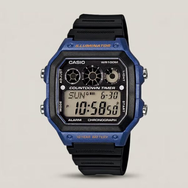 ae-1300wh-2av casio daily alarm resin band preset timer wrist watch