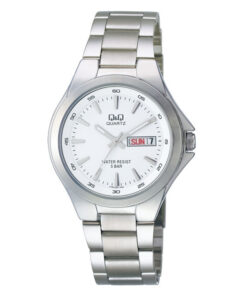Q&Q A164J201 silver stainless steel white analog dial mens wrist watch