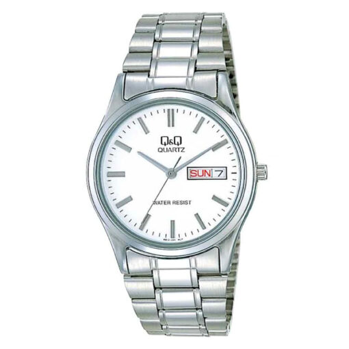 Q&Q BB12-201Y silver stainless steel white analog dial mens wrist watch