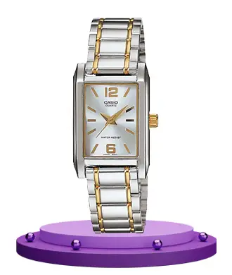 Casio-LTP-1235SG-7A two tone stainless steel chain square shape dial ladies dress watch