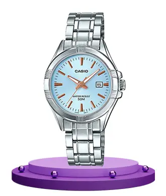 Casio-LTP-1308D-2A blue analog dial with date option ladies quartz watch