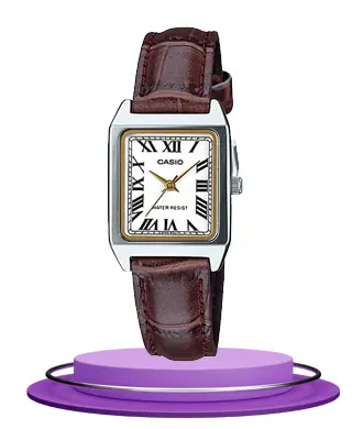 Casio LTP-V007L-7B2 brown leather strap white square roman dial ladies wrist watch