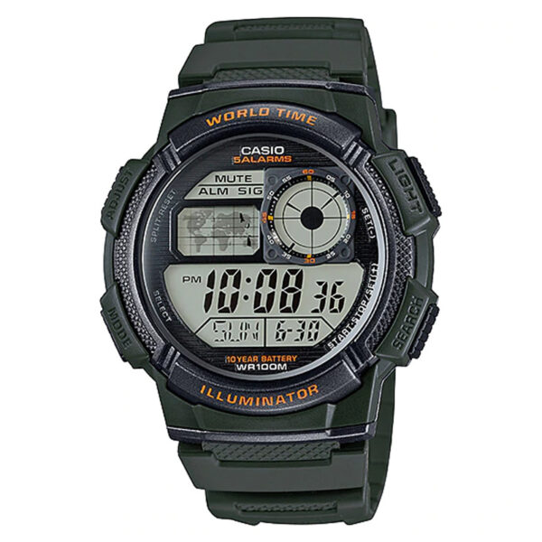 ae-1000w-3av casio led light multi world time digital series wrist watch