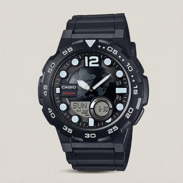 AEQ-100w-1a Resin band with Resin glass Black Color Analog digital Men's Wrist Watch