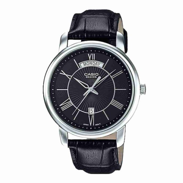 Casio BEM-152L-1AV men's black leather strap dress watch beside series