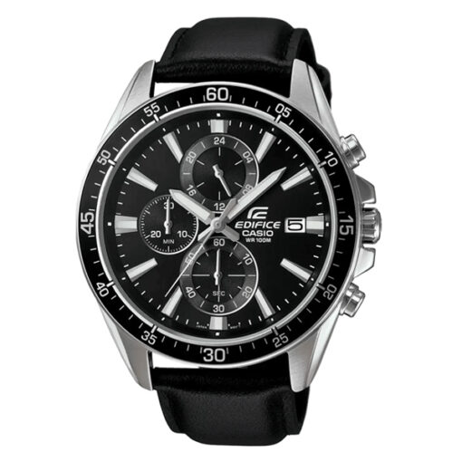 Casio-Edifice-EFR-546L-1AV black leather strap black dial mens chronograph dress watch