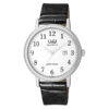 Q&Q BL62J304Y black leather strap white numeric dial men's quartz wrist watch