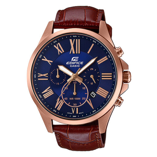 casio EFV-500GL-2AV brown leather strap blue chronograph dial mens wrist watch