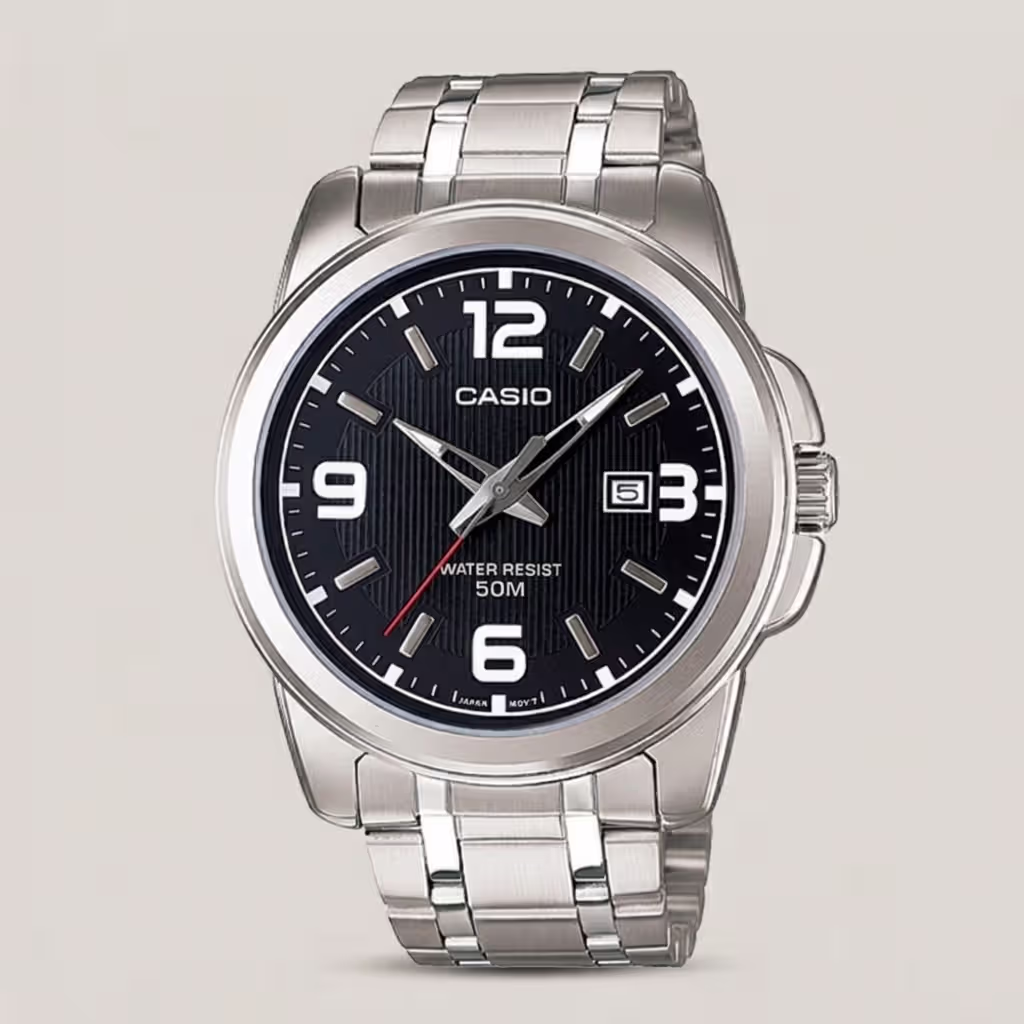 MTP-1314D-1a Black Dial Stainless Steel Men's Wrist Watch