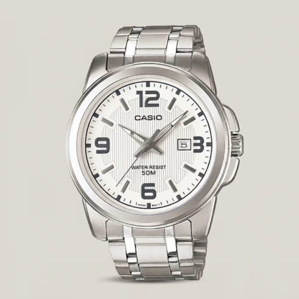 Casio-MTP-1314D-7AV White Dial Silver stainless steel Chain Stylish Enticer Series Wrist Watch