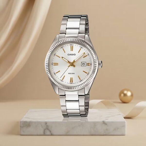 Casio-LTP-1302D-7A silver Dial With Silver Stainless steel Chain Stylish Women's Analog Wrist Watch