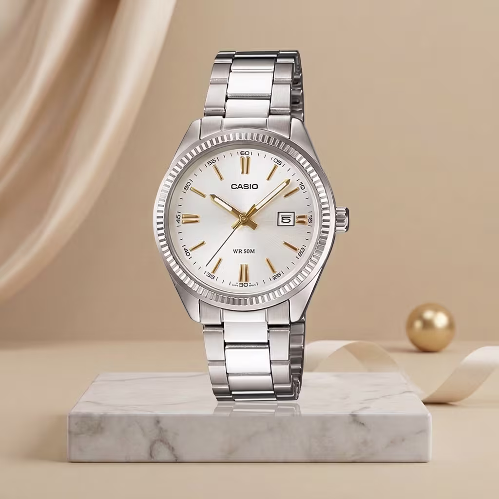 Casio-LTP-1302D-7A silver Dial With Silver Stainless steel Chain Stylish Women's Analog Wrist Watch