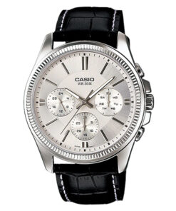 Casio mtp-1375l-7av Black leather Band With Silver Multi Dial Analog Men's wrist Watch