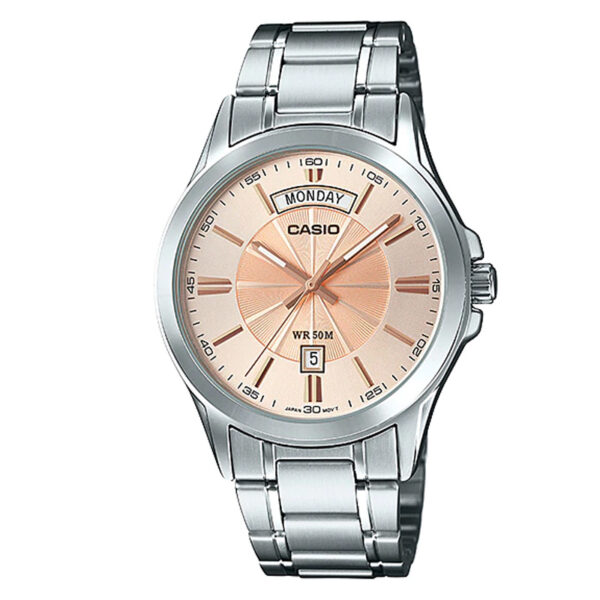 mtp-1381d-9av casio golden round analog dial enticer series men's wrist watch