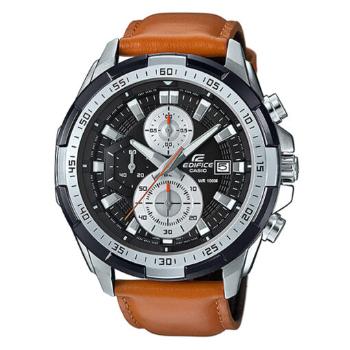 Casio Edifice EFR-539L-1BV orange leather strap black dial men's chronograph dress wrist watch