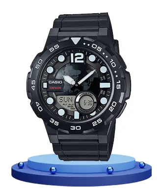 Casio AEQ-100W-1AV black resin band men's analog digital wrist watch