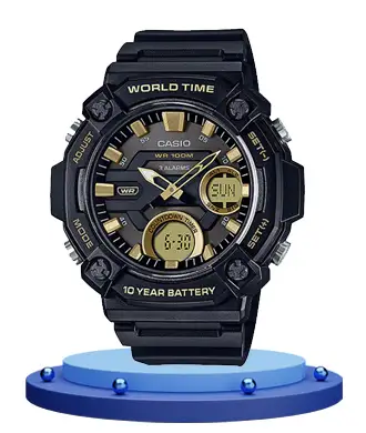 Casio AEQ-120W-9AV black resin band round dial men's analog digital sports watch