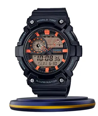 Casio AEQ-200W-1A2V black resin band round dial men's analog digital casual watch