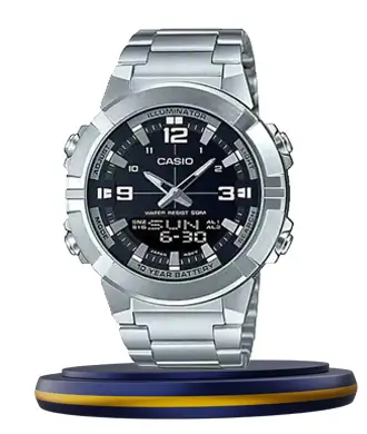 Casio AMW-870D-1AV silver stainless steel chain black analog digital casual men's watch