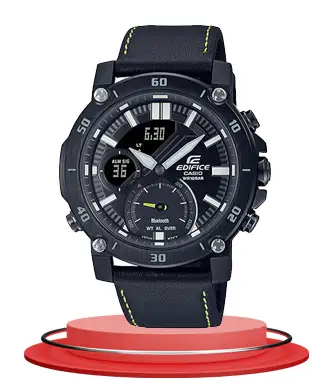 Casio Edifice ECB-20CL-1A black leather strap analog digital dial men's smart phone link dress watch