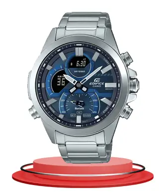 Casio Edifice ECB-30D-2A silver stainless steel chain blue dual dial men's quartz Bluetooth link watch