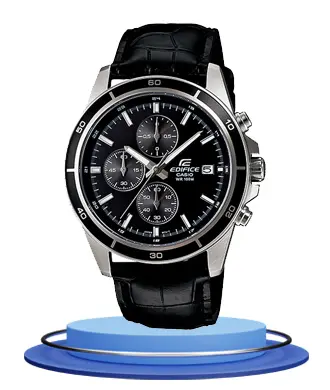 Casio Edifice EFR-526L-1AV black leather strap round chronograph dial men's dress watch