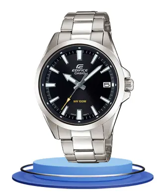 Casio Edifice EFV-100D-1AV silver stainless steel chain black analog dial 100m water resistance watch