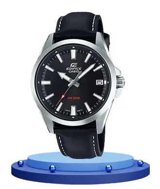 Casio Edifice EFV-100L-1AV black leather strap round analog dial men's hand watch