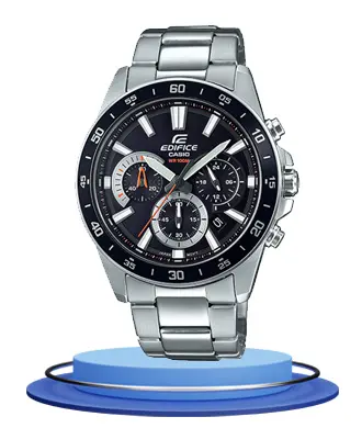 Casio Edifice EFV-570D-1AV silver stainless steel chain black dial men's chronograph watch