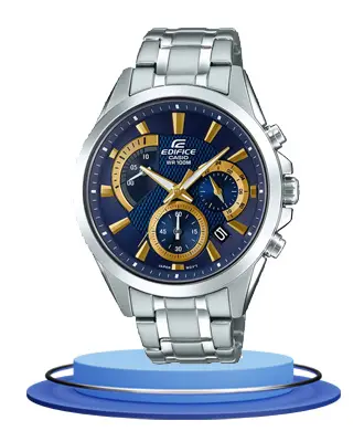 Casio Edifice EFV-580D-2AV silver stainless steel chain stylish blue dial men's quartz watch