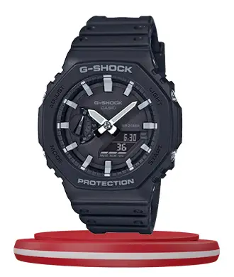 Casio G-Shock GA-2100-1ADR black resin band round analog digital dial youth watch