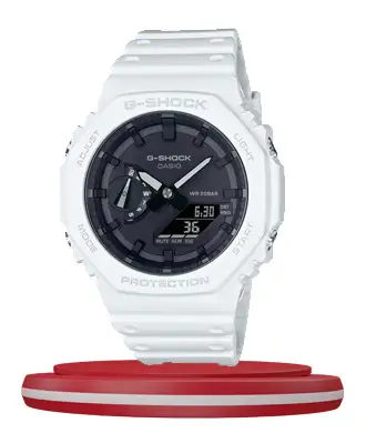 Casio G-Shock GA-2100-7A white resin band black dual dial youth wrist watch