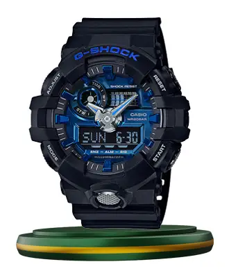 Casio G-Shock GA-710-1A2 black resin band blue analog digital dial men's casual wrist watch