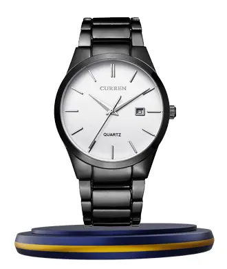 Curren 8106 black stainless steel chain white dial men's watch