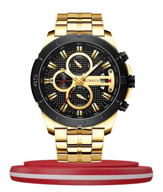 Curren 8337 golden stainless steel chain black chronograph dial gift watch