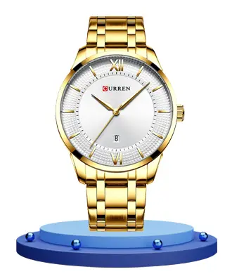 Curren 8356 golden stainless steel chain white dial men's analog gift watch