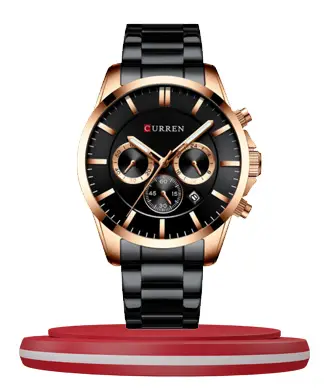 Curren 8358 black stainless steel chain round chronograph dial men's hand watch