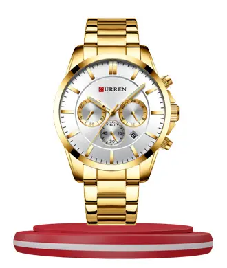 Curren 8358 golden stainless steel chain white dial men's chronograph luxury watch