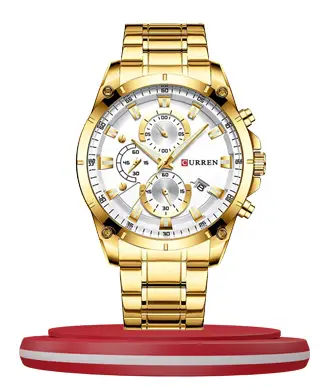 Curren 8360 golden stainless steel chain white chronograph dial men's gift watch
