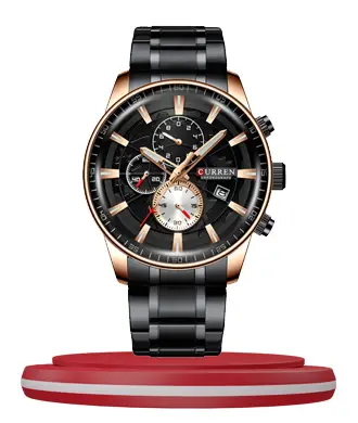 Curren 8362 stainless steel chain men's chronograph black watch