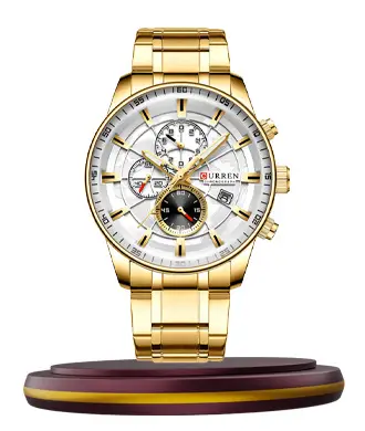 Curren 8362 golden stainless steel chain white dial men's chronograph gift watch